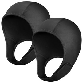 Toyosport 2 Pcs Neoprene Diving Hoods, Black Snorkeling Hoods, 0.1" Neoprene, Adjustable Wetsuit Swimming Hats, Ideal for Cold Water Diving, Snorkeling, and Swimming