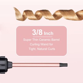 Curling Wand 9MM, Thin Curling Iron Tight Curls for All Hair Types, LCD Display 100-230°C, Ceramic Barrel Hair Curling Wand Long&Short Hair Culer Pro Curling Tongs