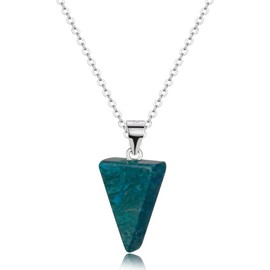 THJEW Triangle Blue Agate Onyx Quartz Crystal Necklace,Natural Genuine Real Blue Gemstone Pendant Necklace,Geometrical Simple Single Gem Stone Pendant Necklace Jewelry for Women Her (Triangle_C)