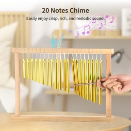 20 Notes Chime, 20-Bar Instrument with Rich Tone, Wood Table Wind Chime with Mallet, Single Row Percussion Instrument, Desktop Hand Chime, Serenity Bell Wind Chime for Youth Adults