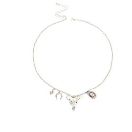 Cowboy Cowgirl Boot Hat Necklace Boho Charm 3D Bull Head Horseshoe Cactus Texas Boots Silver Pendant Chain Necklace for Men Women Western Style Country Horse Lovers Fashion Jewelry Gifts (Silver)