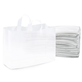 Prime Line Packaging Large Plastic Bags with Handles for Small Business Essential, Boutique Shopping, Frosted White for Retail, Bulk, 16x6x12,100 Pack