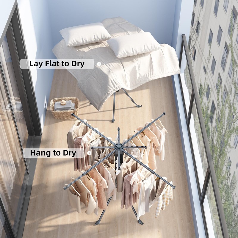 BIREN Clothes Drying Rack Foldable Extending Laundry Rack with 16