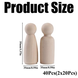40 Pcs Wooden Peg Dolls Wooden Tiny Doll Wood Female Male Plain Blank Bodies for DIY Art Decoration Painting Wedding Party