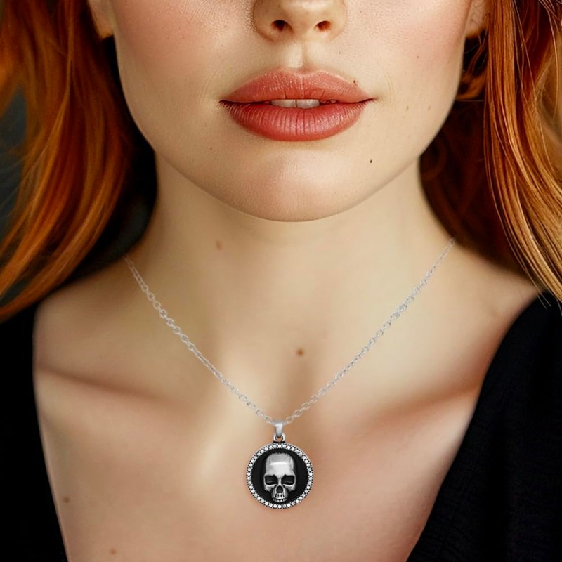 Controse Skull Necklace - cool skull pendant with 42 crystals