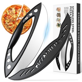 AILUROPODA 12-Inch Pizza Rocker Blade Cutter, Stainless Steel with Protective Cover, Silver