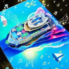 CNLITIHEKA Musical Cruise Ship Pop Up Card, Light & Music Dad Birthday Cards, 3D Father's Day Card, Music Pop Up Birthday Card, Happy Anniversary Card, for All Occasion with Envelope.