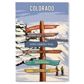 Lantern Press 12x18 Inch Premium Wood Sign, Ready to Hang Wall Decor, Colorado, Signpost, Ski and Snow