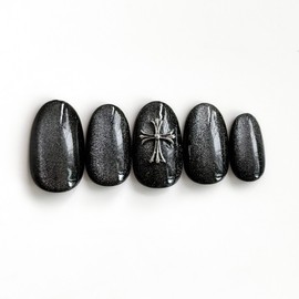 [Self-produced new product discount] Chrome Hearts black magnetic nails - Malkang Almond / [자체제작신상할인] 크롬하츠 블랙 자석 네일 - 말캉 아몬드