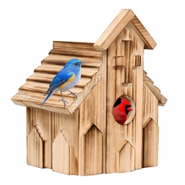 NATUREYLWL Church-Shaped Wooden Birdhouses, Cross Design Bird Houses for Outside, Hanging Birdhouse for Bluebird, Robin, Cardinal, Sparrow, and Finch, Bird Nesting Box for Outdoor Garden Decoration