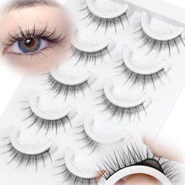 Self Adhesive Lashes False Eyelashes - Natural Round Eye Wispy Update More Stronger Pre-glued Fake Lashes No Glue Needed Reusable Waterproof Fluffy Strip Lashes 5 Pairs by EMEDA(12mm L09)
