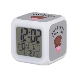 Fabulous Grey Illuminated Cube Alarm Clock - Pupsicle Dog Ice Cream Pets - 7.8 x 7.8 x 7.8 cm - Retro Lighting Multi Colour LED