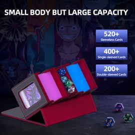 TopMade Card Deck Box with Commander Display, Trading Card Storage Box 520+ with Dice Tray, Leather Magnetic Closure Trading Card Case for YuGiOh, TCG, MTG and Sport Cards - Black & Red