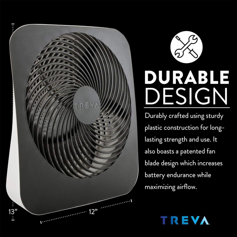 Treva 10-Inch Portable Fan, Powered by Battery and/or AC Adapter