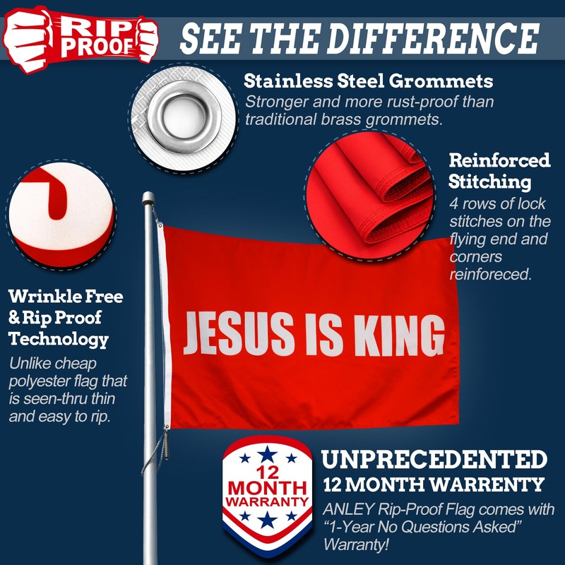 Anley Rip-Proof Double Sided 3-Ply Jesus is King Flag 3x5