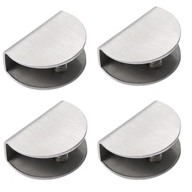 4Pcs Solid Glass Clamp,Semicircular Glass Shelf Clamp,Stainless Steel Clip Holder Adjustable for 12mm Glass Acrylic Wood