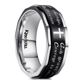 King Will Spinner 8mm Stainless Steel Ring Black Religious Cross Serenity Prayer Rotatable Ring Anxiety Relief for Men Women 14