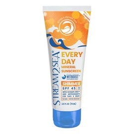 SPF 45 Every Day Shimmer Mineral Sunscreen | 2.5 Fl Oz Biodegradable, Paraben Free & Reef Safe Sunscreen | Non-Greasy, Lightweight & Shimmer Mineral Protection Against UVA & UVB for Face & Body by Stream2Sea