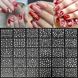 30 Sheets Christmas Nail Art Stickers 3D Self-Adhesive White Snowflake Nail Decals Winter Xmas Elk Snowman Designs Nail Supplies Christmas Cute Nail Decoration for Women and Kids Manicure Accessories