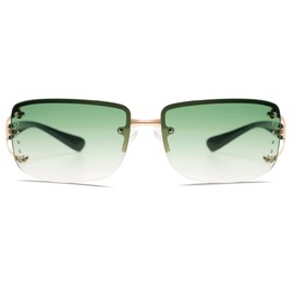 VANLINKER Rimless Frameless rectangular Sunglasses for Women Trendy Y2k 2000s Shades Green Tinted Lens