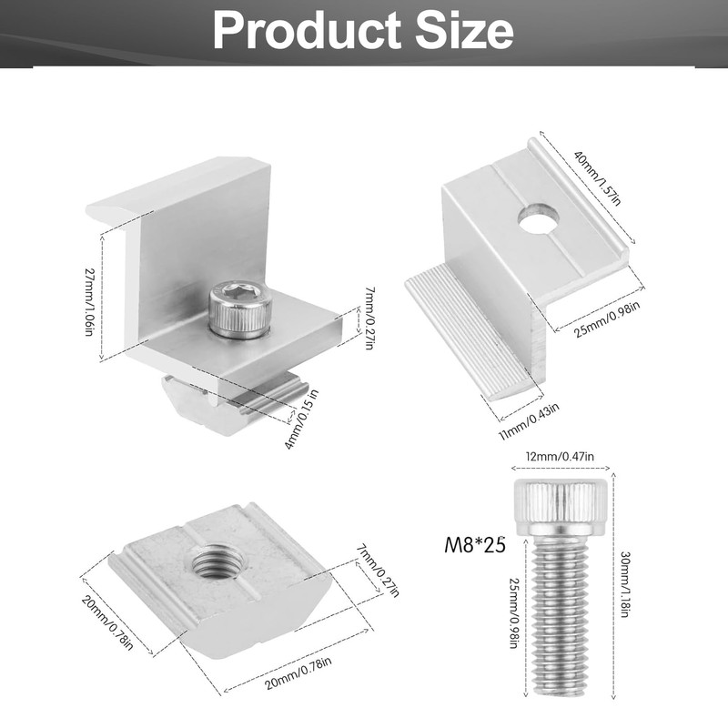 Mailfull Pack of 8 Solar Panel Brackets 30 mm PV