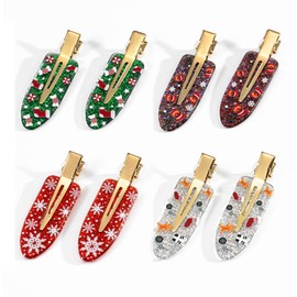 8PCS Christmas No Bend Hair Clips,Xmas Tree Snowman Gingerbread Santa No Crease Hair Clips,Christmas Red Green Hair Accessories for Women