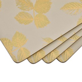 Pimpernel Sara Miller London Etched Leaves Light Grey Placemats | Set of 4 | Heat Resistant Mats | Cork-Backed Board | Hard Placemat Set for Dining Table | Measures 15.7” x 11.7”