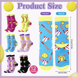 Cutecrop 12 Pairs Softball Socks for Women Funny Athletic Cotton Crew Socks Bulk Novelty Softball Gifts for Team Players