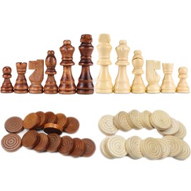 YB-OSANA 62 Pieces Wooden Checker Pieces & Chess Pieces 2 in 1 Chess Game Set Board Games Accessories Classic Wooden Chess Game Set in 2 Styles and 2 Colors