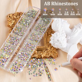 BELLEBOOST 3600pcs Face Gems Eyes Jewels with Glue, Round Glass Crystal AB Rhinestones, Flatback Half Round White & Beige Pearls, Flatback Rhinestone Pearl Kits for Body Make-up, Nail Art