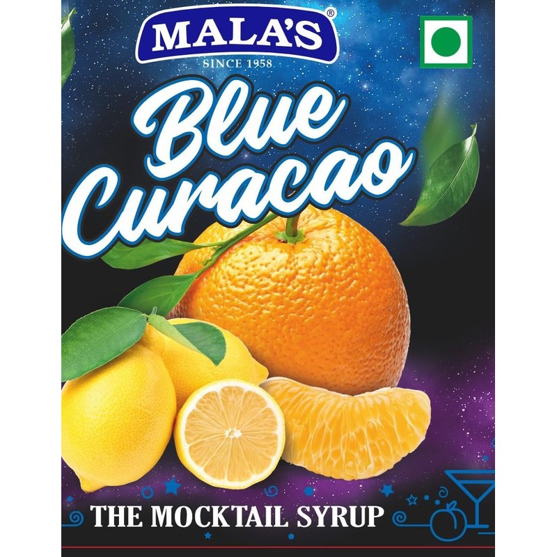 Mala's Fruit Mocktail Syrup Blue Curacao Mocktail, 750ml | Blue