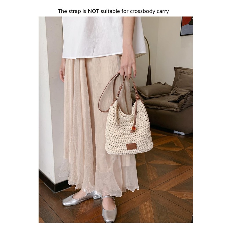 Ulisty Women Cotton Crochet String Bag Handwoven Summer Beach Tote