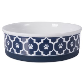 Bone Dry Lattice Pet Bowl, Removable Silicone Ring Creates Non-Slip Bottom for Secure Feeding & Less Mess, Microwave & Dishwasher Safe, Single Dish, Large 7.5x2.4", Nautical Blue