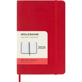Moleskine Daily Planner, 12-Month Daily Agenda 2025, Soft Cover and Elastic Closure, ScarletRed Color, PocketFormat 9x14 cm