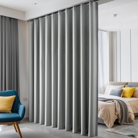 Hoeflife Room Divider Curtains, Blackout Ceiling Track Curtains with Hook Sound Proof Floor Curtains Perfect for Ceiling Mount Curtain Tracks Wall Divider for Room Separation(Light Grey, W100 x H96)