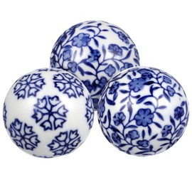 ORFOFE Vintage Style Home Floating Balls Set of 3 Blue White Ceramic Pool Floats for Decor Random Style