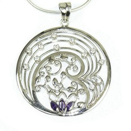 Franki Baker Pretty Floral Pendant with Amethyst & CZ on Sterling Silver Snake Chain