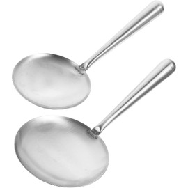 2pcs Tofu Spoon Rice Spatula Flat Bottom Rice Scooper Oil Soup Ladle Stainless Steel Serving Spoon for Home Restaurant Kitchen (Silver, One Size)