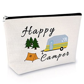 Sazuwu Happy Camper Gifts for Women Camping Lover Gifts for Her Makeup Bag Vacation Gift Camper Gifts for Friend Cosmetic Bag Outdoor Camping Travel Gifts Camper Owners Gifts Cosmetic Travel Pouch