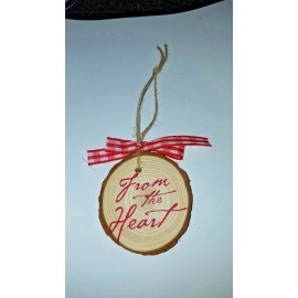 Rustic Wood Slice Valentine Heart Ornament - "From the Heart"  Hand Stamped!