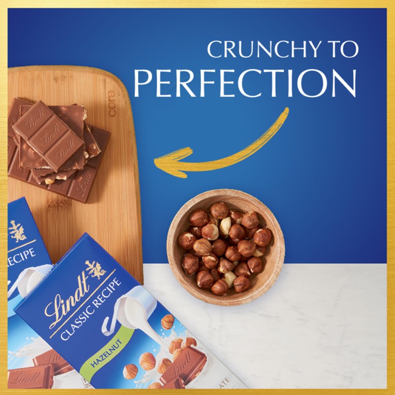 Lindt CLASSIC RECIPE Hazelnut Milk Chocolate Bar, Milk Chocolate Candy,