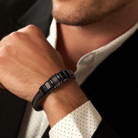 JoycuFF Valentine's Day Gift for Boyfriend from Girlfriend to My Amazing Boyfriend Gift Leather Braided Bracelet for Men Love You Forever Birthday Anniversary Present Layered Jewelry 8.5 Inches