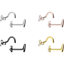 PIERCINGLINE Titanium Nose Piercing Spiral Crystal Flower Nose Stud Choice of Colours, Titanium