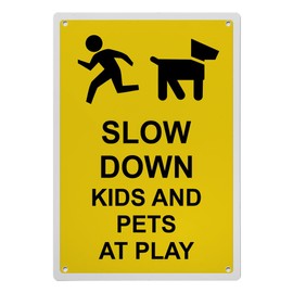 Slow Down Kids And Pets At Play Sign, 8.5 x 11 in" OSHA Compliant Child Safety Sign, Weatherproof Plastic, UV resistant & Easy-to-Read Signage