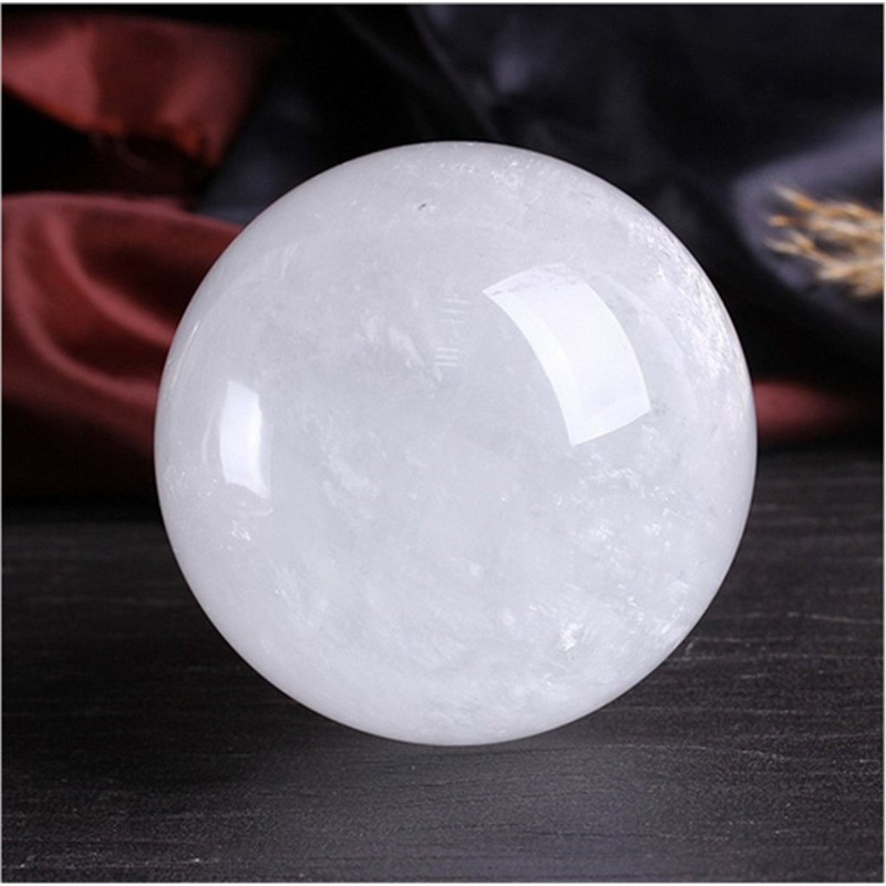 White Crystal Ball Power Stone Round Sphere Figurine Interior Himalayan