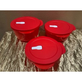Tupperware New Tupperware Set 3 Beautiful Red & White Colors Crystalwave Reheatable Bowls