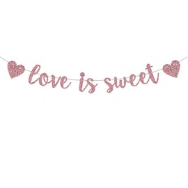 Love is Sweet Banner - Perfect Decoration for Engagement, Wedding, Anniversary, Valentine's Day Party, Bridal Shower - Beautiful Sparkling Rose Red Cardstock Pape