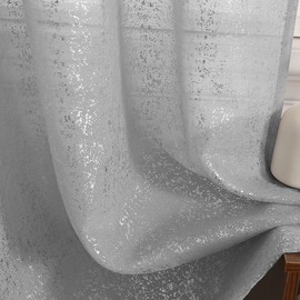 Silver Grey Sparkle Curtains 63 Inches Length, Metallic Silver Glitter Sheer Sparkle Curtains for Bedroom, Privacy Silver Grey Window Sheer Curtain Panels, 52 x 63 Inch, 2 Panels, Silver Grey