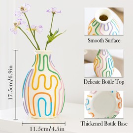 COTYNI Colored Lines Flower Vase for Modern Home Decor, Cute Vase for Decor, Unique Small Vase for Centerpieces, Modern Vase for Unique Home/Livingroom/Office Accent (1 Pack)