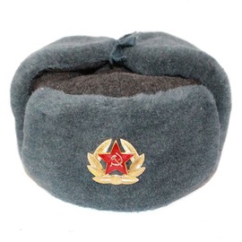 Russian Fur Ushanka Winter GENUIN Wool Cold WAR HAT Cap with Badge. Size 60(XL)